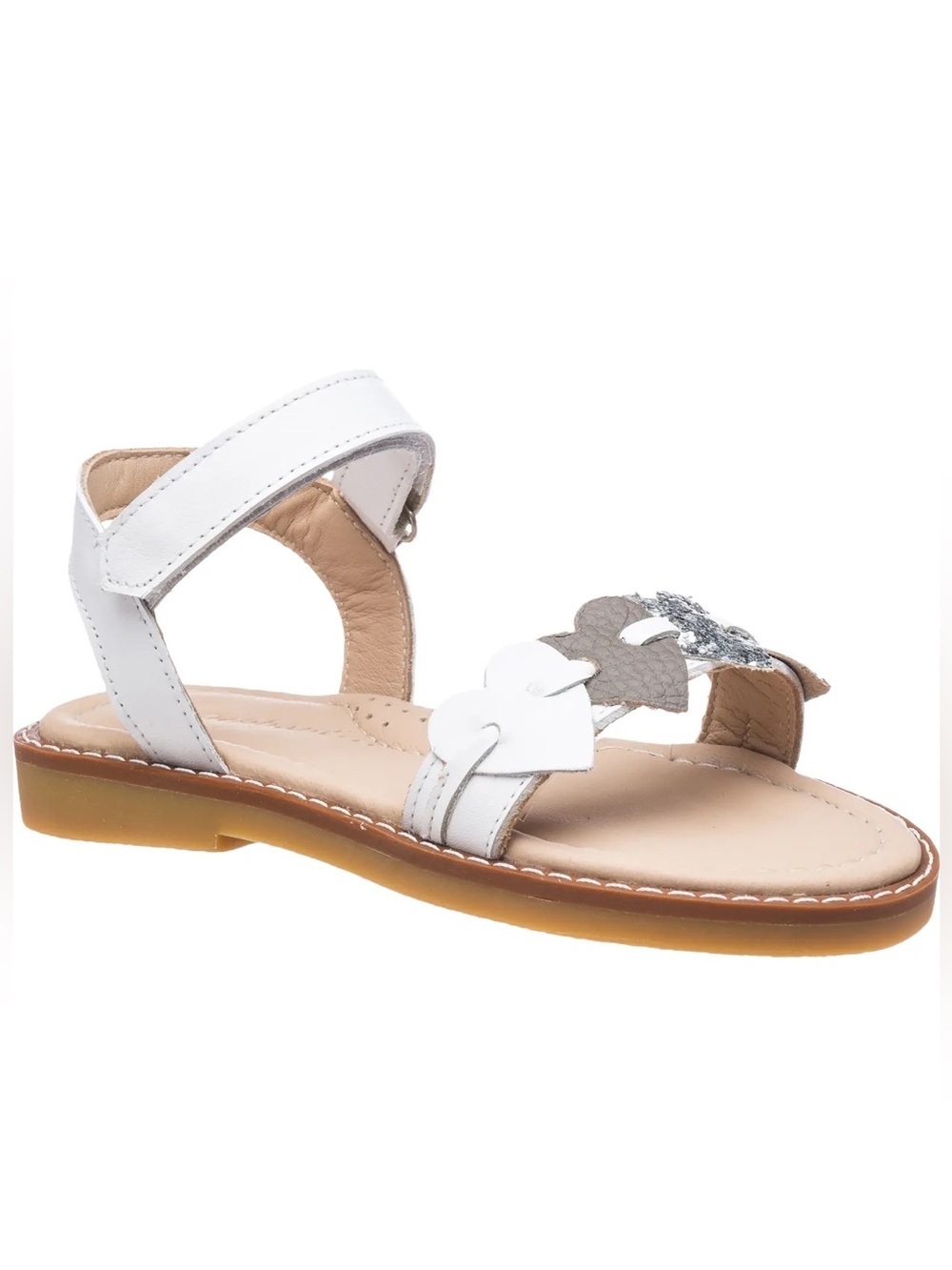 New ELEPHANTITO Caro Cuore Kids Heart Sandals in White/Silver Leather Size 2